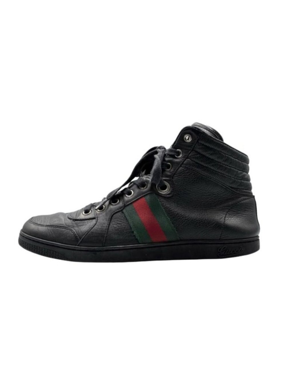 Gucci High Cut Sneakers Leather Black Sherry Line 7.5 - Picture 2 of 9